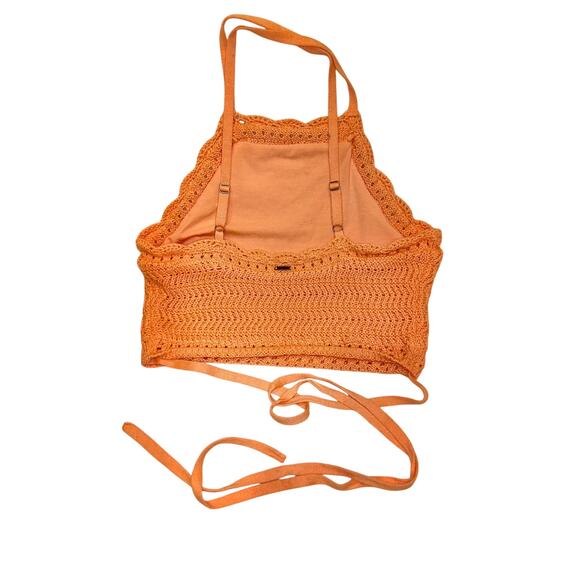 Hollister Orange Crochet Knit Crop Top Criss Cross Back Size M - Picture 4 of 7